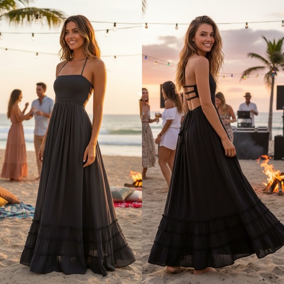 Dresses & Skirts - Punta Mita Smocked Black Halter Maxi Dress